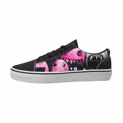 WOMEN'S Monsters Black & Pink Ink Canvas Streetwear Cottagecore Custom Canvas Shoes