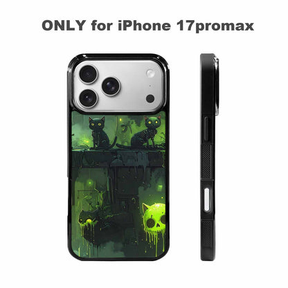 iPhone 17 Pro Max Case — Toxic Melting Skeleton Cats Original Art, Custom Art Phone Cover