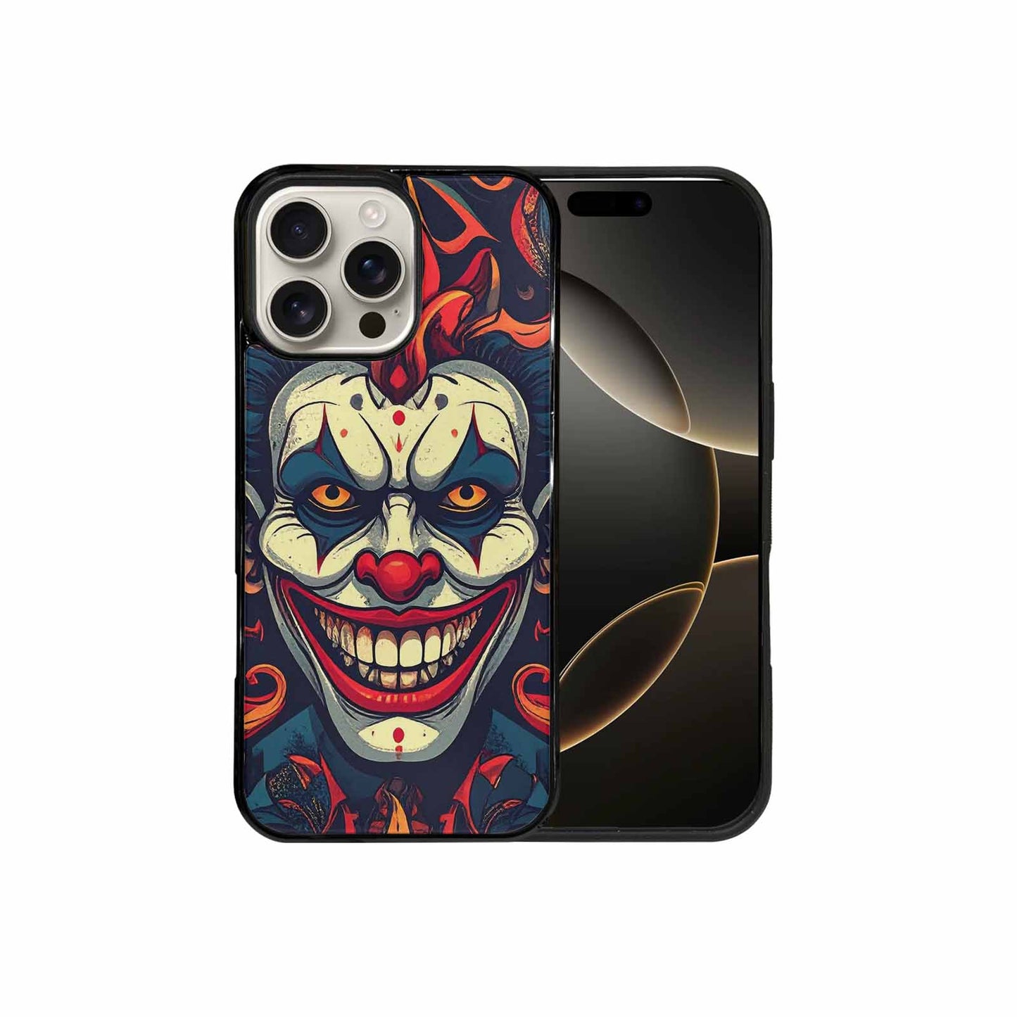 iPhone 16 Pro Max Case — Evil Circus Heads Faces Overlapping Patterns, Custom Made Phone Cover