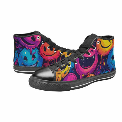 MEN'S Yellow Smiley Face High Top Canvas Y2K Custom Shoes