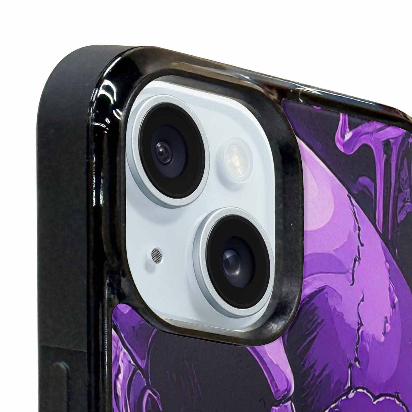 iPhone 15 Plus Case — Monochrome Purple Skeletons Neon Drip Melting, Custom Designed Case Cover