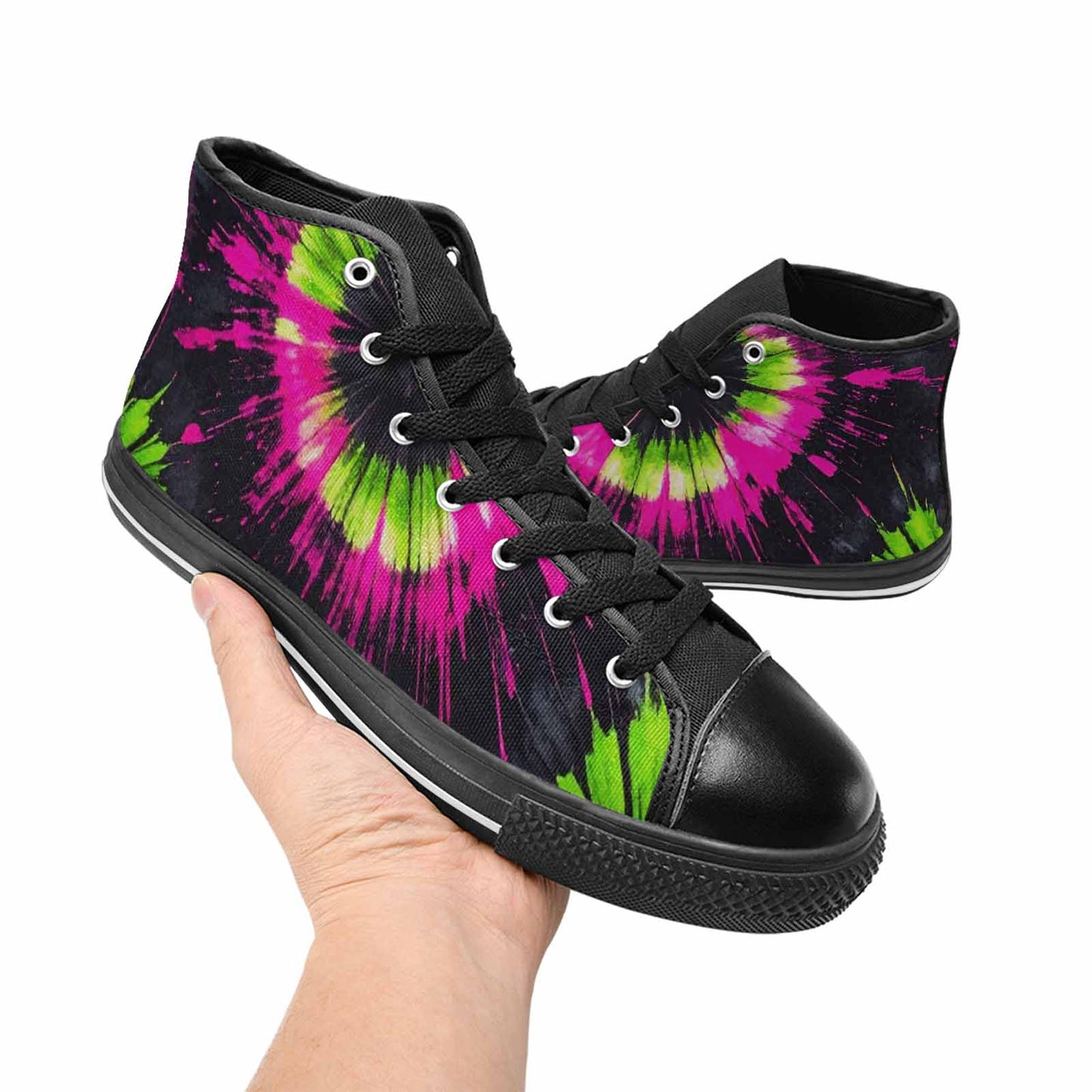 WOMEN'S Acid Wash Tie Dye Neon High Top Canvas Dark Academia Custom Shoes