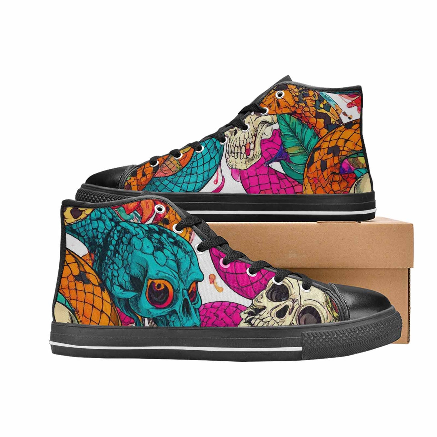 WOMEN'S Snake Print Skull High Top Canvas Dark Academia Custom Shoes