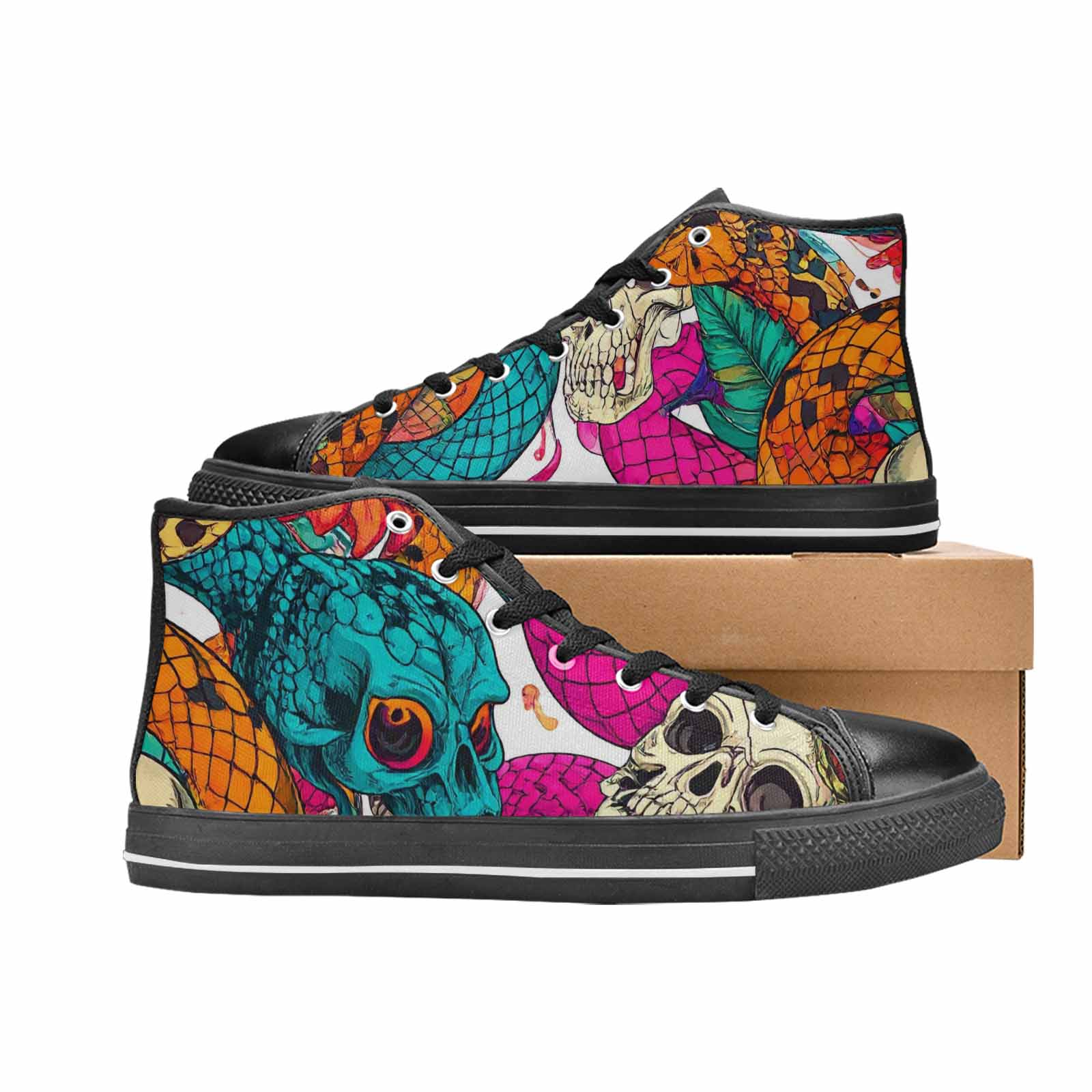WOMEN'S Snake Print Skull High Top Canvas Dark Academia Custom Shoes