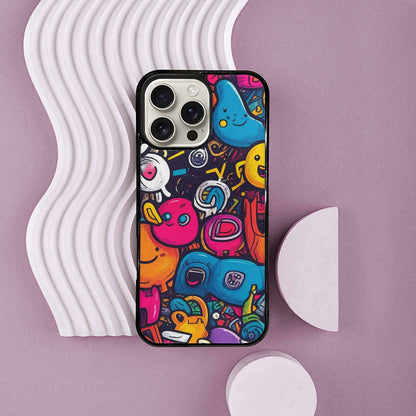 iPhone 16 Pro Max Case — Hand Drawn Icon Doodle Pattern Hundreds, Customized Protective Case