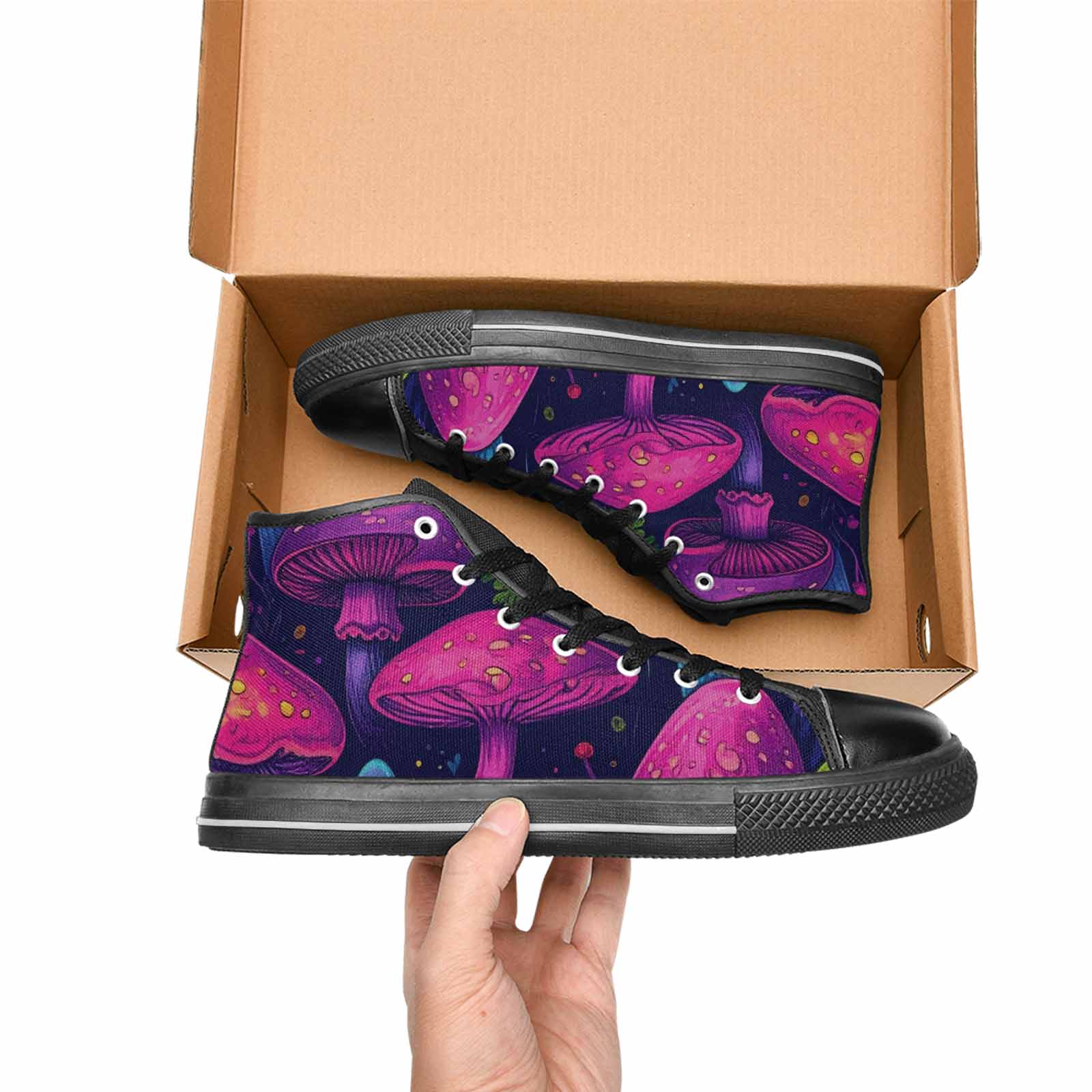 WOMEN'S Psychedelic Mushroom High Top Canvas Vivid Sneakers