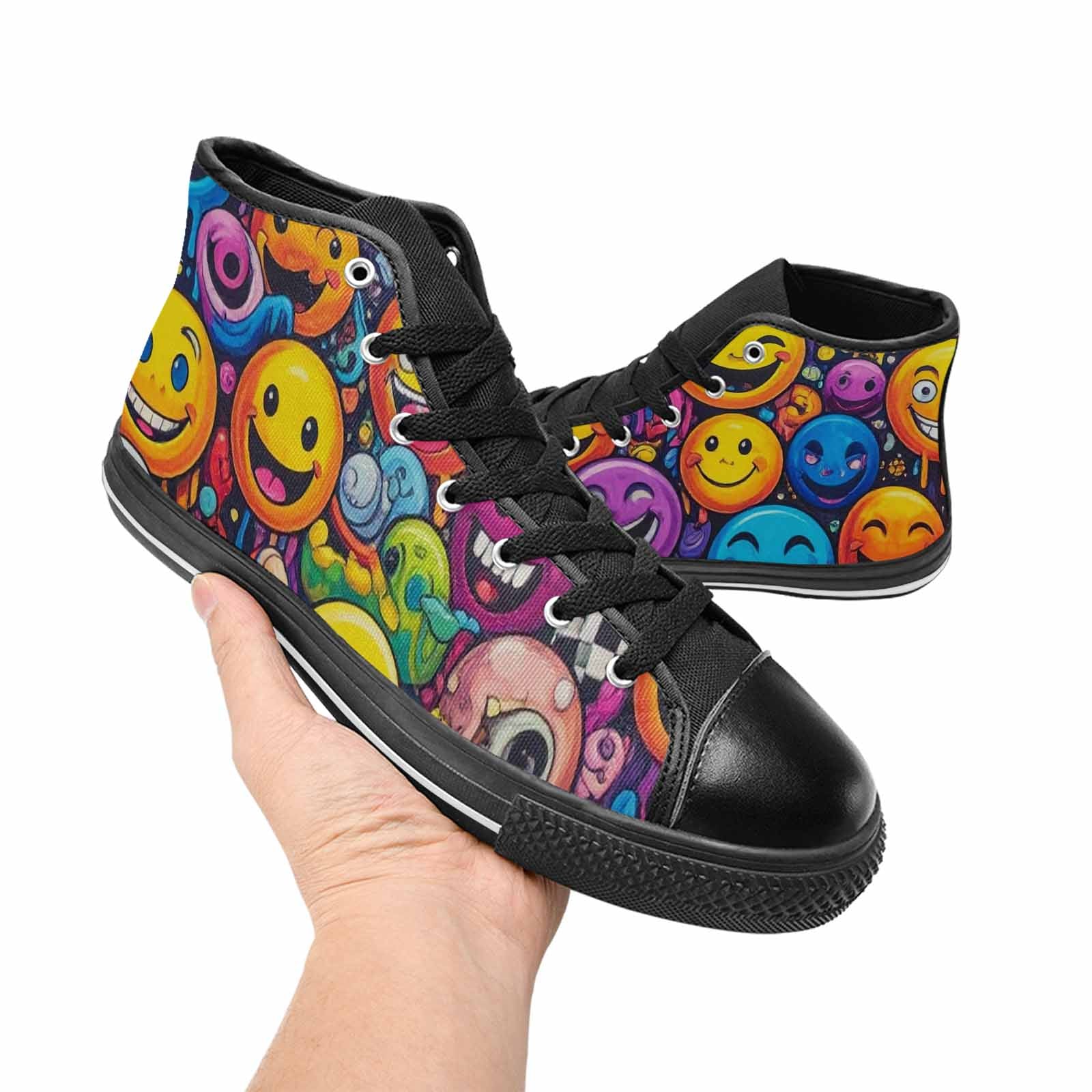 MEN'S Yellow Smiley Face High Top Canvas Neon Fantasy Sneakers