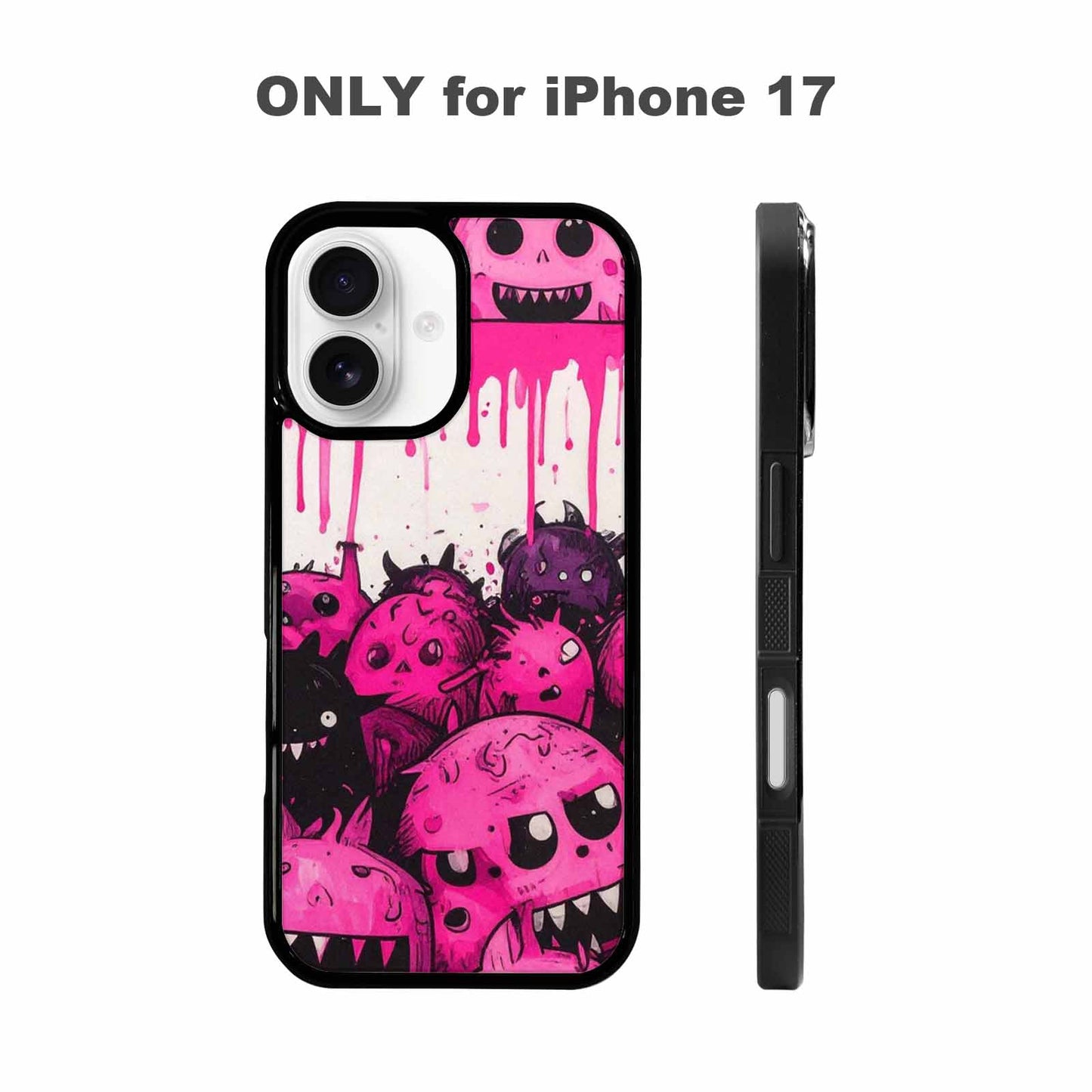 iPhone 17 Case — Black &amp; Pink Ink Cartoon Cute, Personalized Phone Case