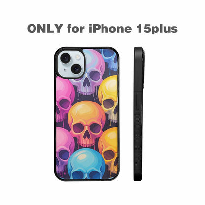 iPhone 15 Plus Case — Dripping Candy Skulls, Custom Printed Phone Case
