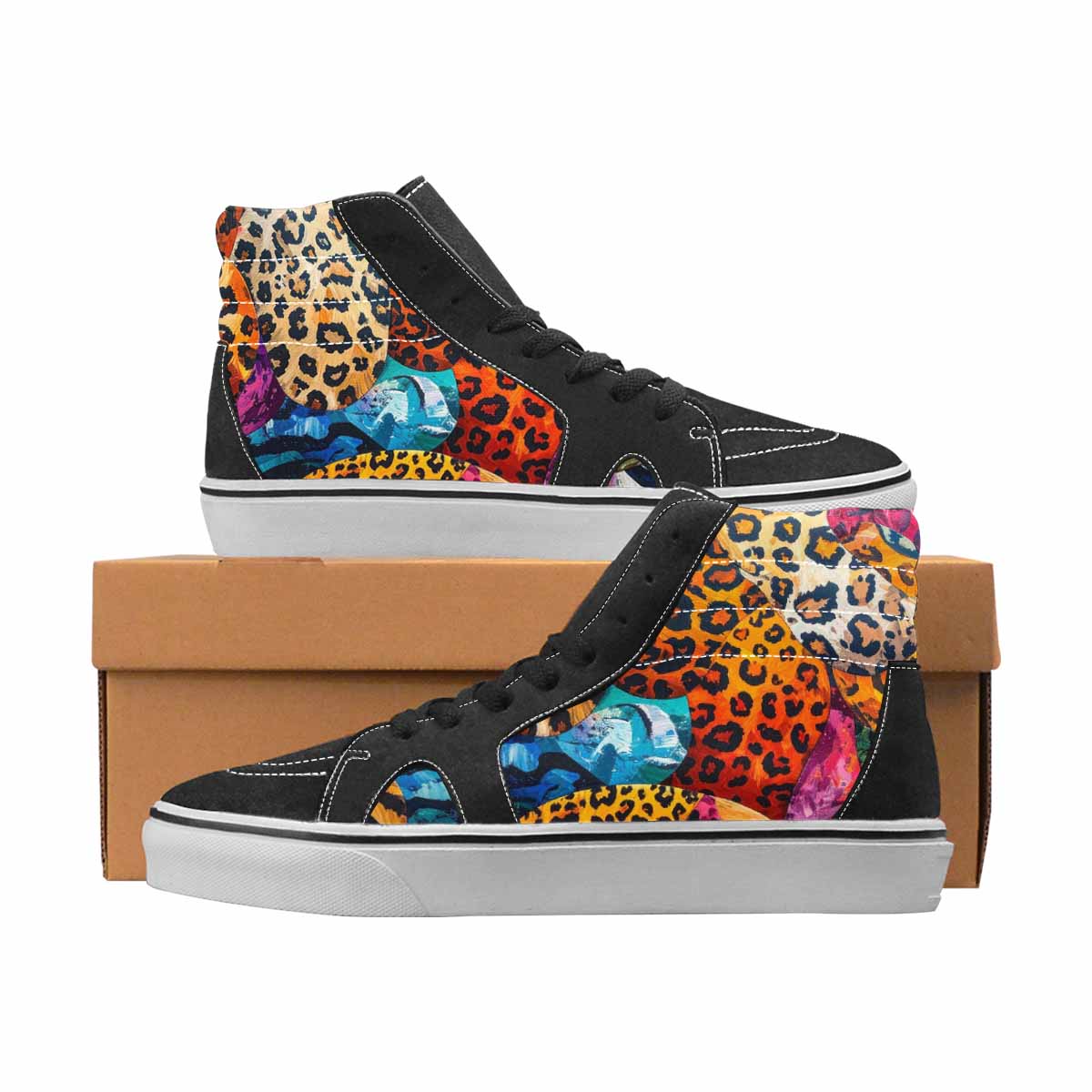 WOMEN'S Leopard Full Color High Top Canvas Unique Print Dreamcore Custom Printed Shoes