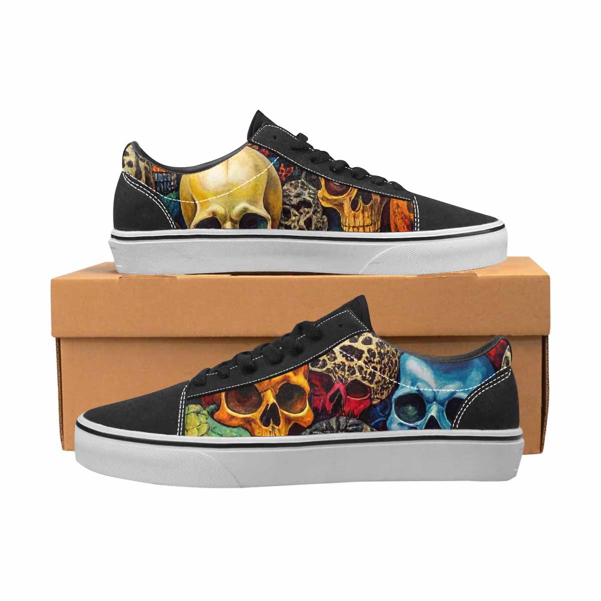 WOMEN'S Skulls  Animal Print Lace-Up Canvas Kaleidoscope Custom Sneakers