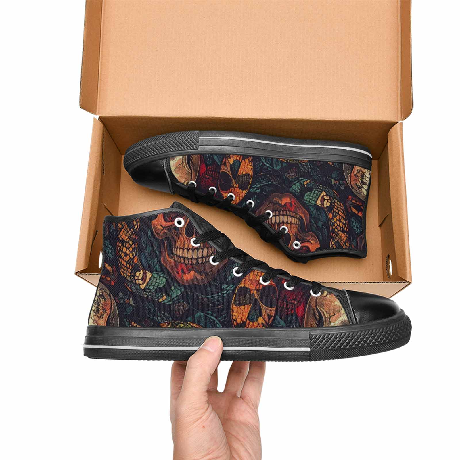 WOMEN'S Snake Skulls Print High Top Canvas Surreal Shoes
