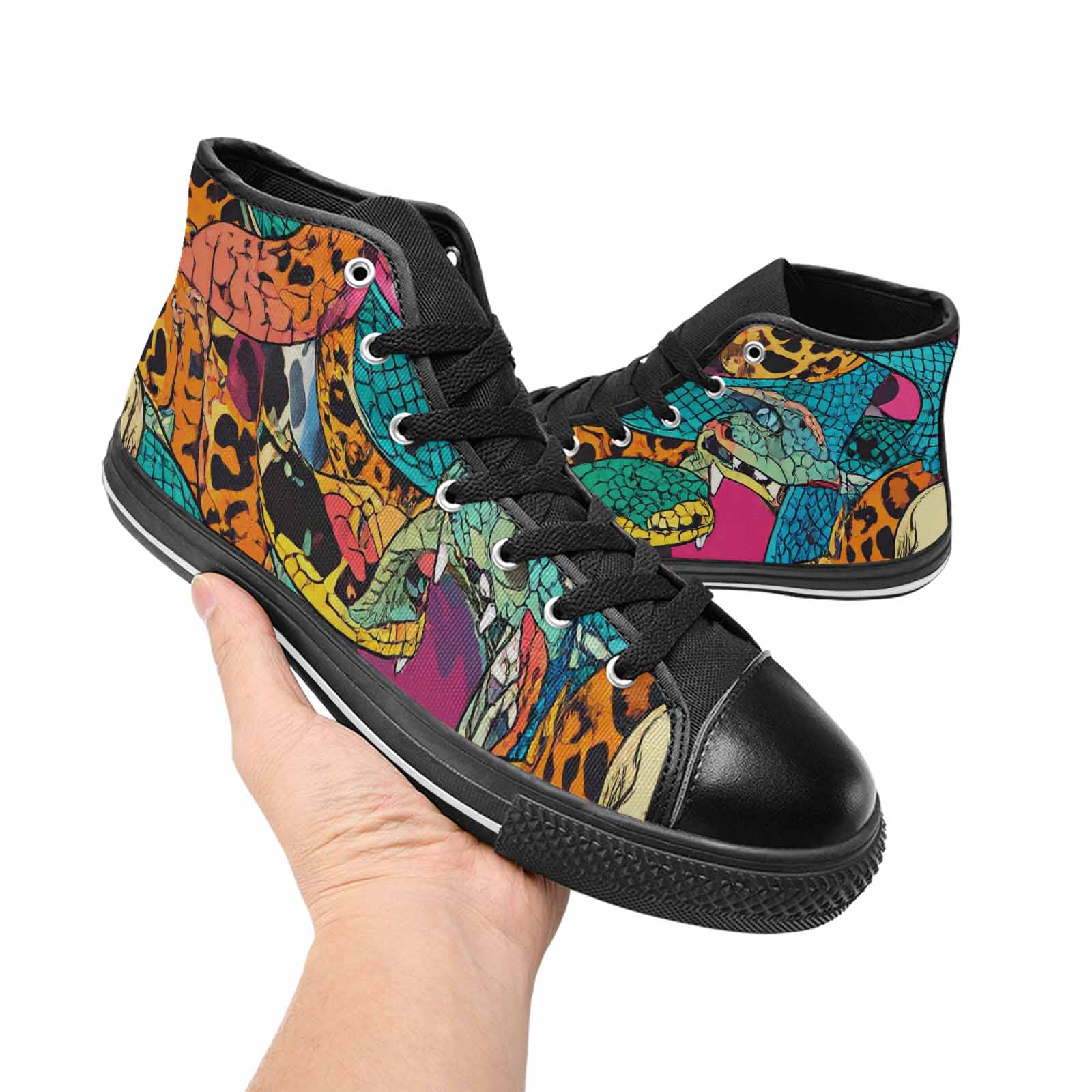 MEN'S Snake Print Skull High Top Canvas Vivid Shoes