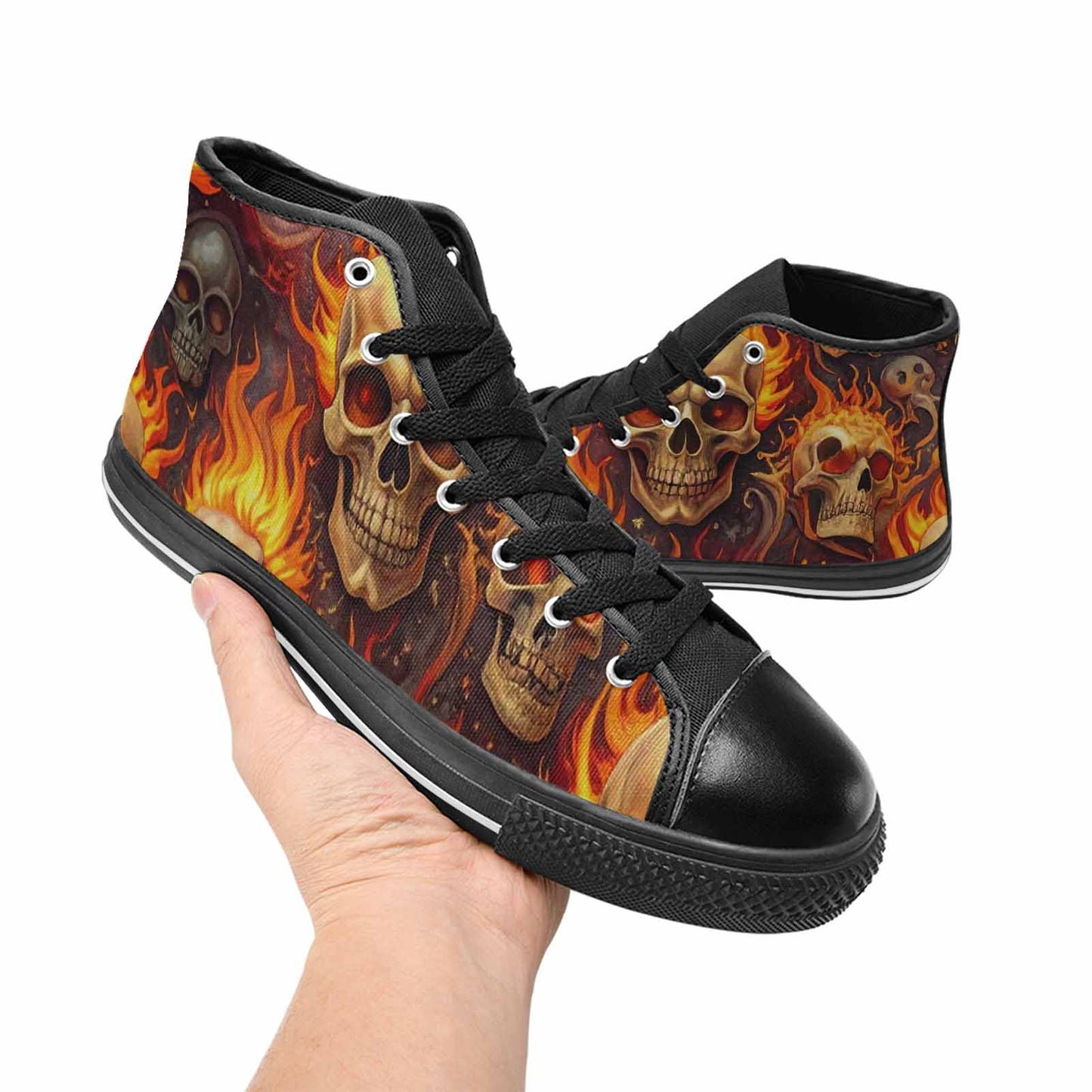 WOMEN'S Skulls - Flaming High Top Canvas Surreal Sneakers