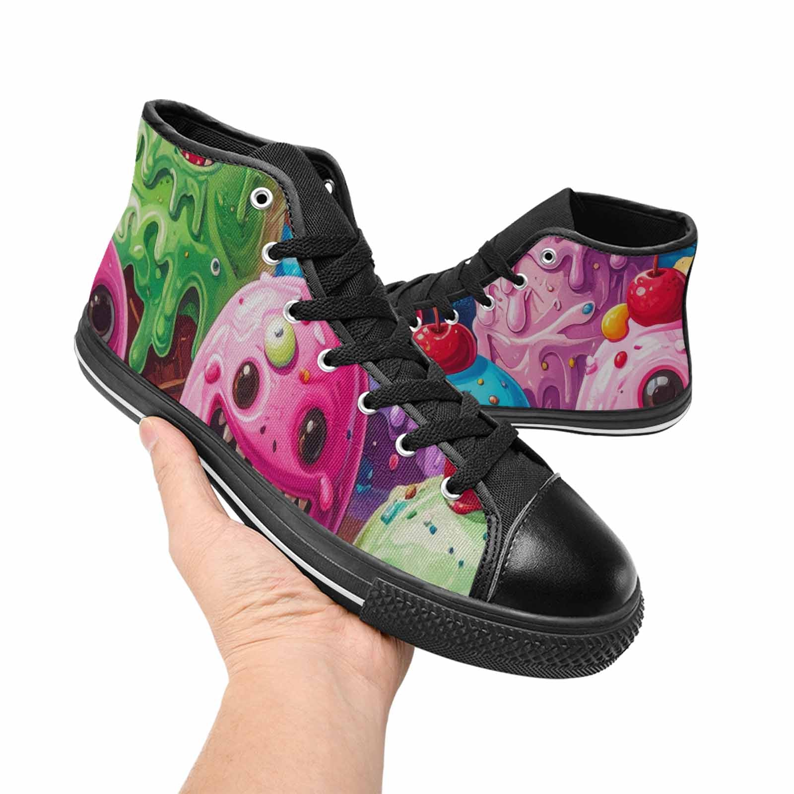 WOMEN'S Melting Icecream Monster Cherry High Top Canvas Vibrant Chaos Custom Shoes