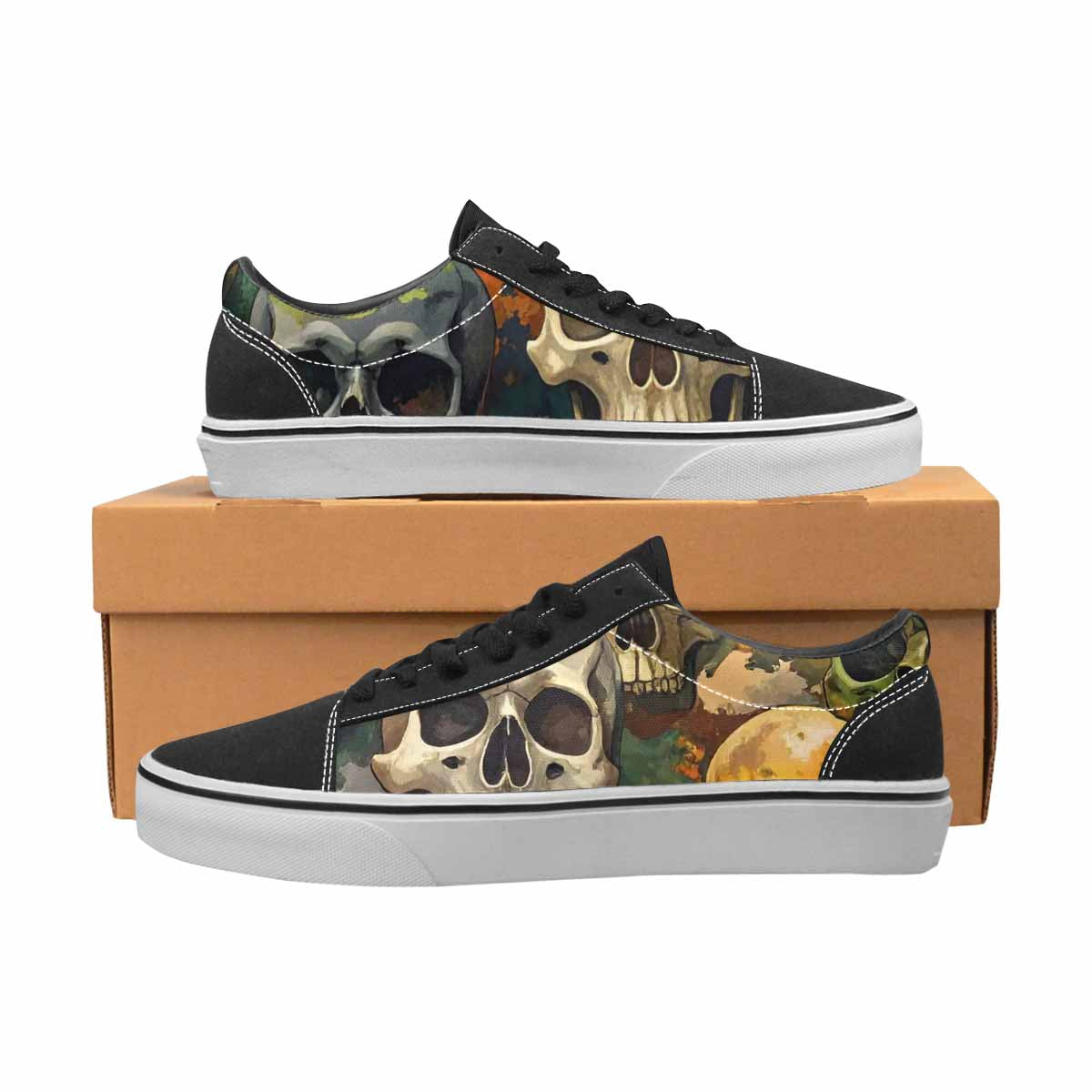 WOMEN'S Skulls  Camo Skulls Lace-Up Canvas Melting Art Sneakers