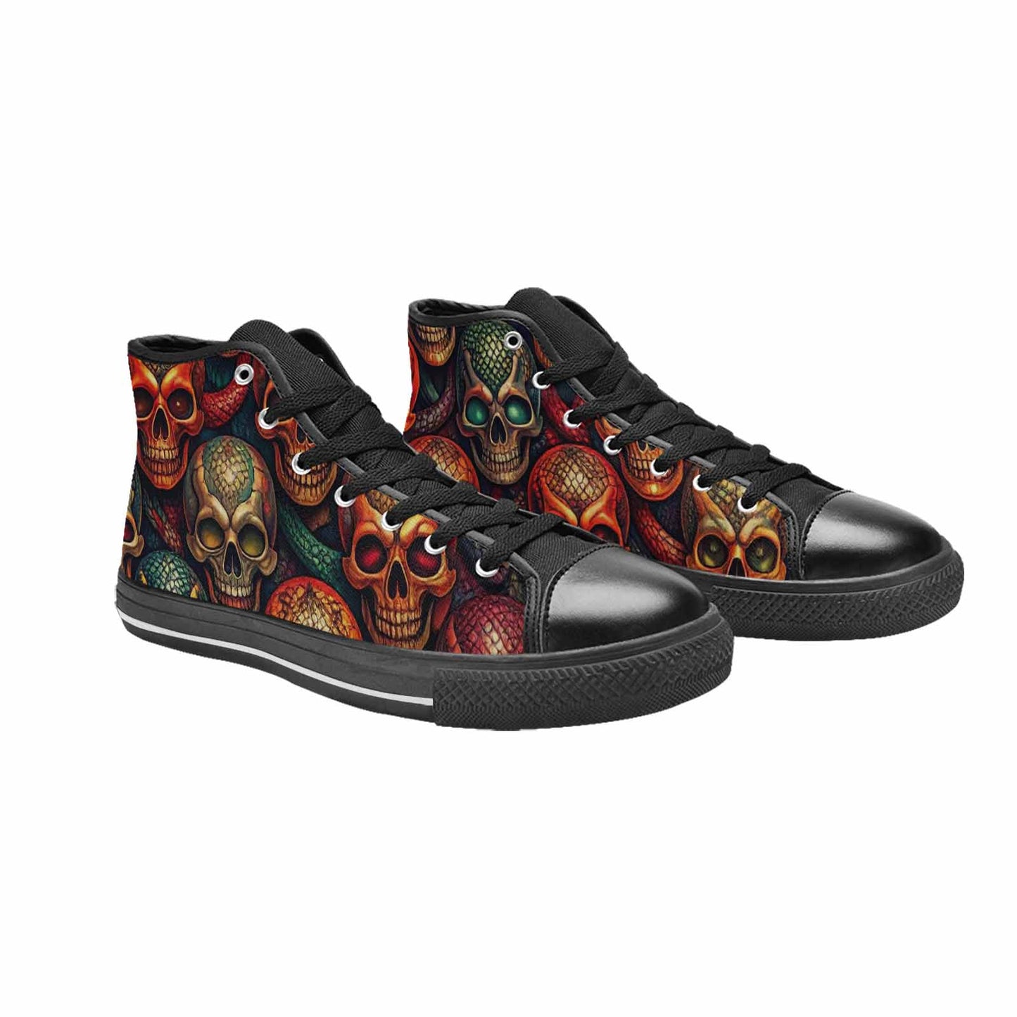 WOMEN'S Snake Skulls Print High Top Canvas Neon Fantasy Sneakers