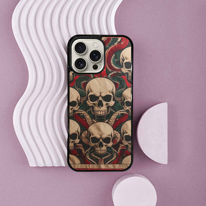 iPhone 16 Pro Max Case — Traditional Tattoo Style Skulls Entwined With, Custom Made Phone Cover