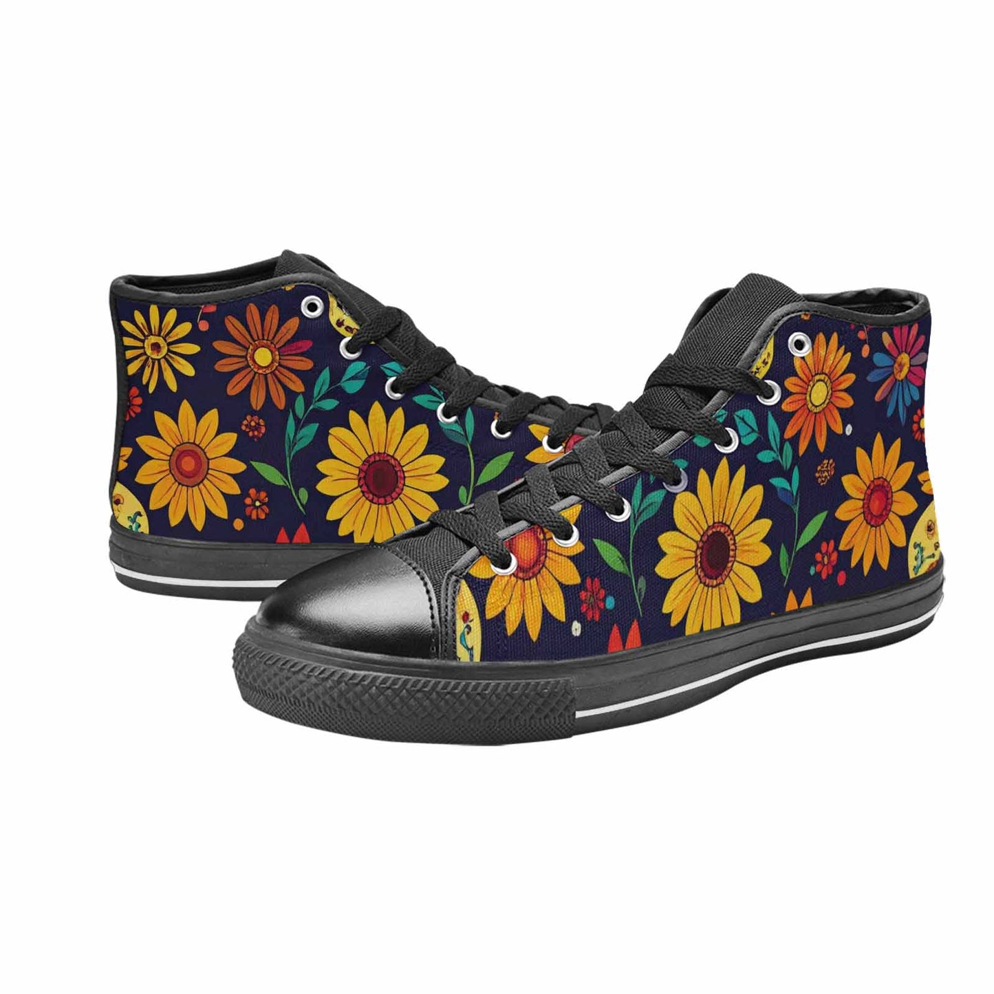 WOMEN'S Sunflowers And Skulls High Top Canvas Cottagecore Custom Shoes