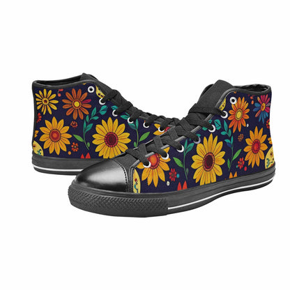 WOMEN'S Sunflowers And Skulls High Top Canvas Cottagecore Custom Shoes