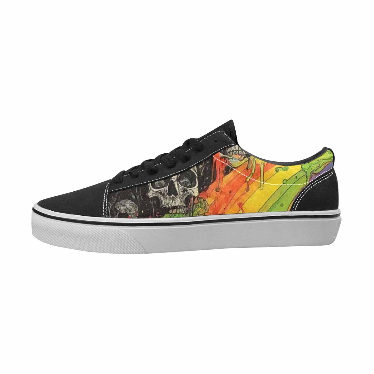 WOMEN'S Skulls Black & Green Ink Canvas One Of A Kind Y2K Original Art Sneakers