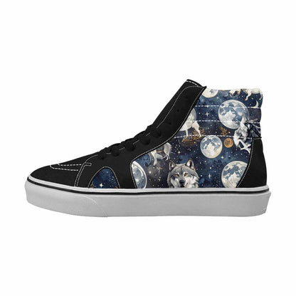 WOMEN'S Wolf Silhouette Moon High Top Canvas Vibrant Chaos Custom Sneakers