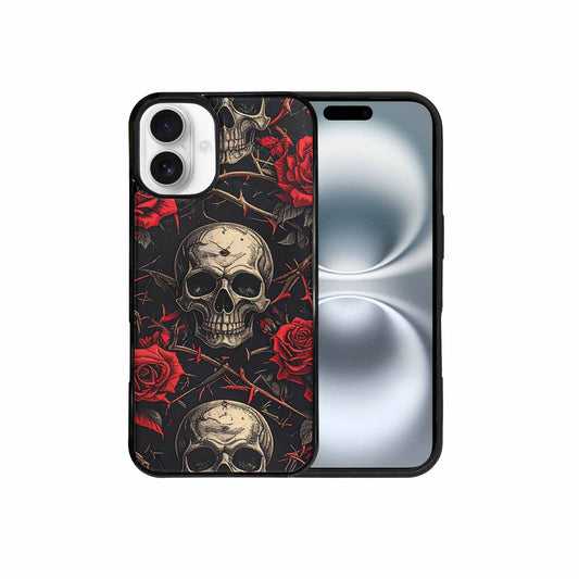 iPhone 16 Plus Case — Gothic Skulls Roses, Custom Printed Phone Case