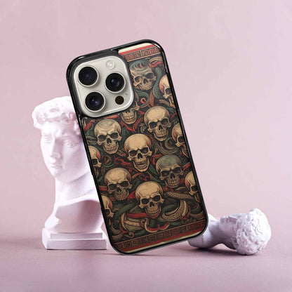 iPhone 16 Pro Case — Traditional Tattoo Style Skulls Entwined With, Personalized Phone Case