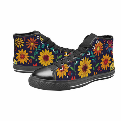 MEN'S Sunflowers And Skulls High Top Canvas Neon Fantasy Shoes