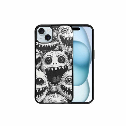 iPhone 15 Plus Case — Black And White Monster Face Collage, Personalized Phone Case
