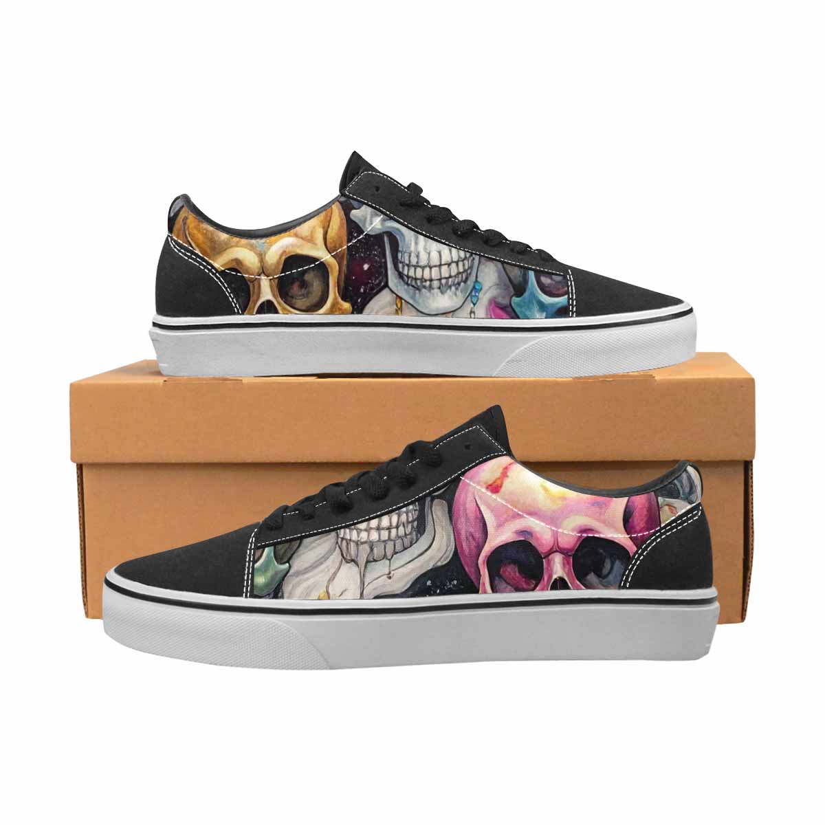 WOMEN'S Skulls  Marble Skulls Lace-Up Canvas Vivid Sneakers