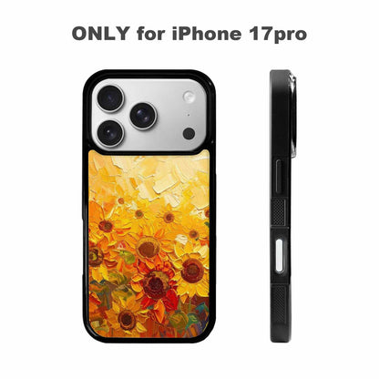 iPhone 17 Pro Case — Impressionist Sunflower Brushstroke Pattern Hundreds Floral, Custom Designed Case Cover