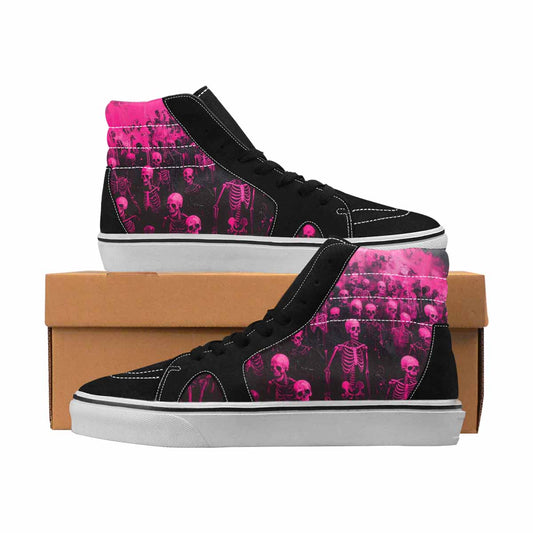 MEN'S Skulls Neon Pink Glow High Top Canvas Personalized Wallpaper Art Custom Art Shoes