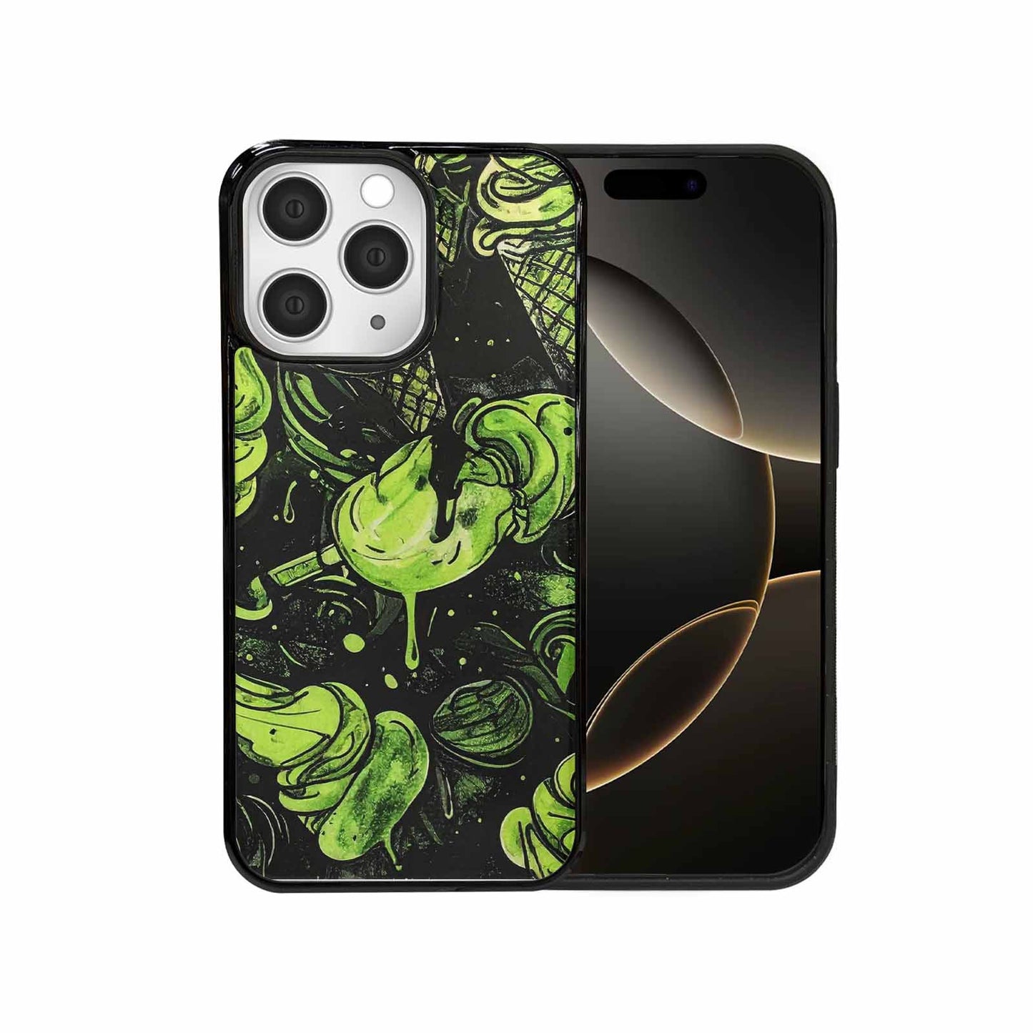 iPhone 15 Pro Max Case — Ice Cream Motif Black Green Ink, Personalized Phone Case