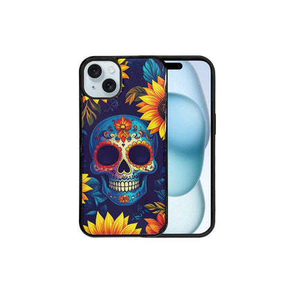 iPhone 15 Plus Case — Sunflower Skulls Print, Original Design Phone Case