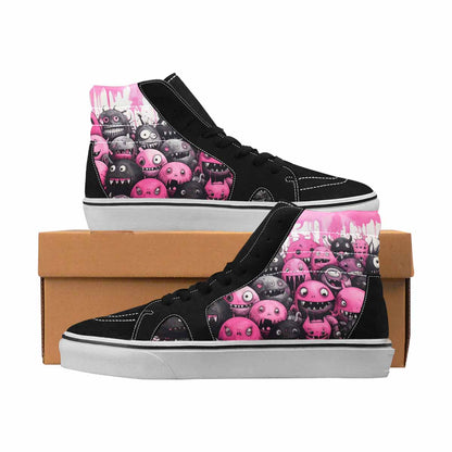 MEN'S Monsters Black & Pink Ink High Top Canvas Artist-designed Neon Fantasy Sneakers