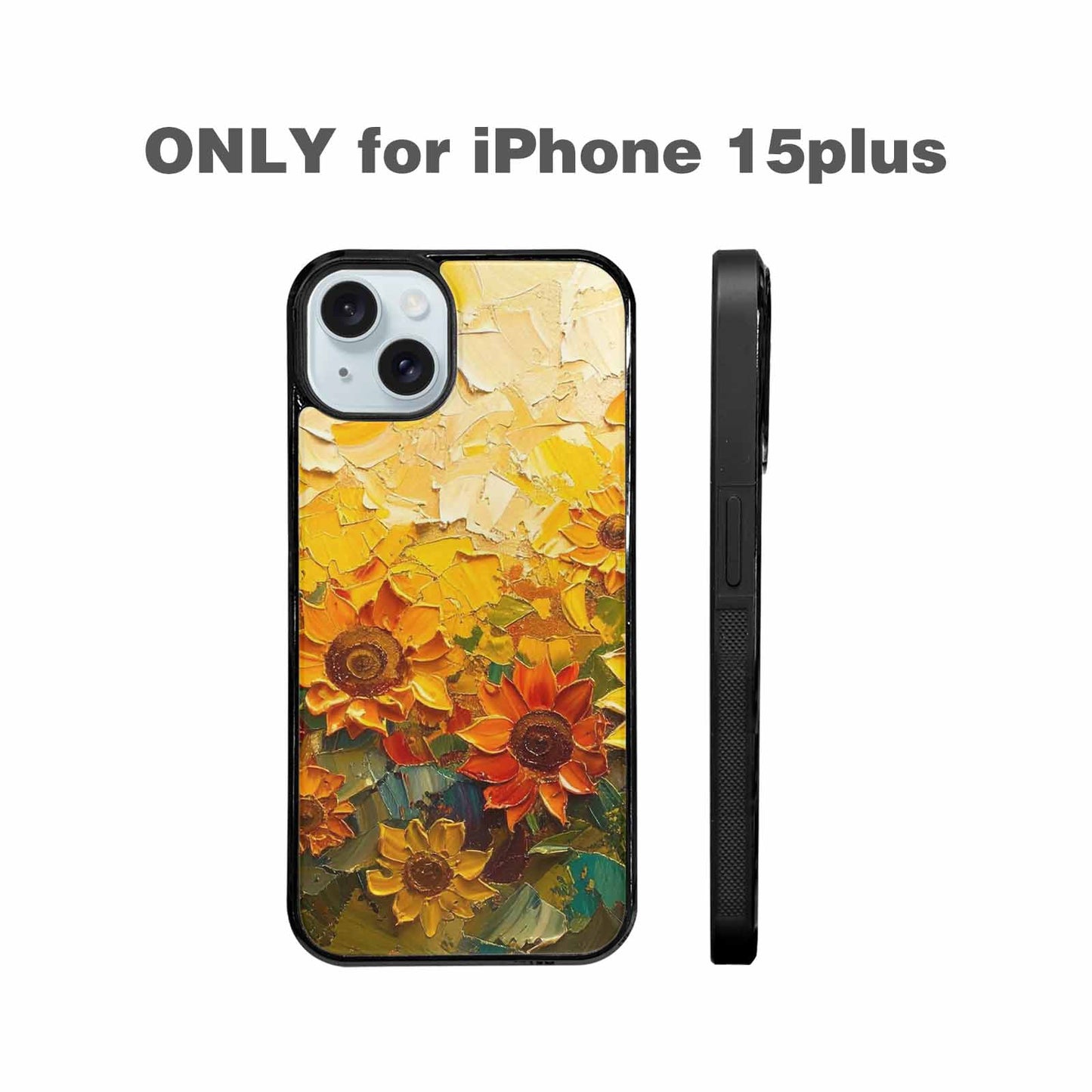 iPhone 15 Plus Case — Impressionist Sunflower Brushstroke Pattern Hundreds Of, Custom Art Phone Cover