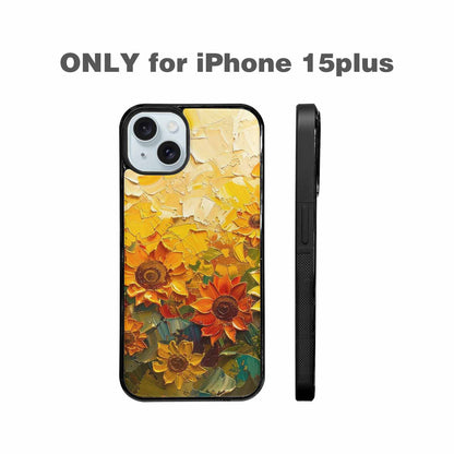 iPhone 15 Plus Case — Impressionist Sunflower Brushstroke Pattern Hundreds Of, Custom Art Phone Cover