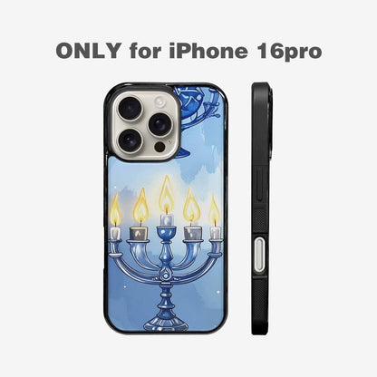 iPhone 16 Pro Case — Hanukkah Menorah Pattern Seamless Repeat Jewish, Custom Designed Case Cover