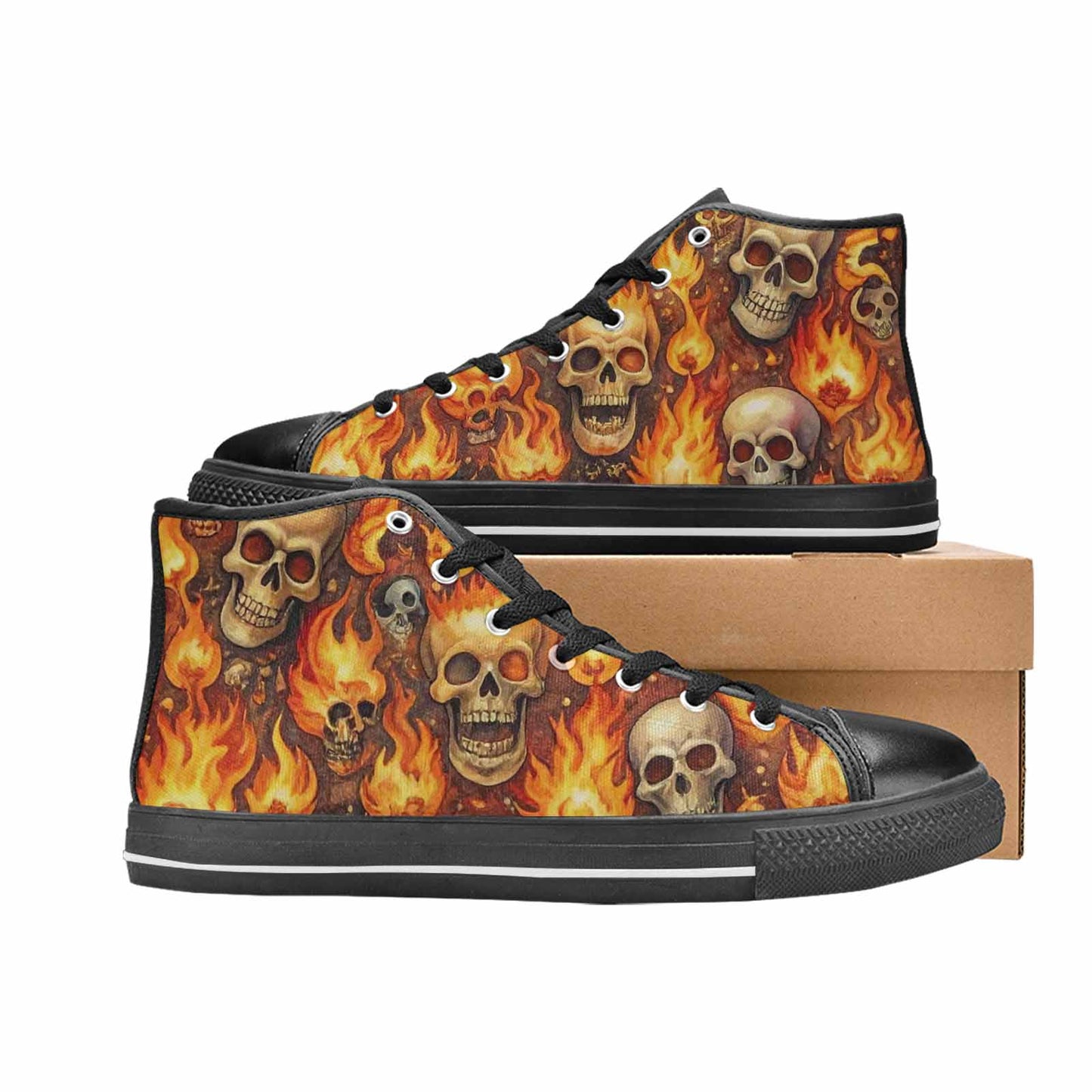 MEN'S Skulls - Flaming High Top Canvas Vivid Custom Shoes