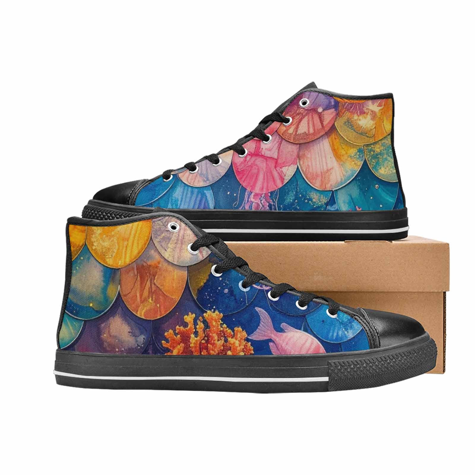 WOMEN'S Fish Scale Coral High Top Canvas Dark Academia Custom Sneakers