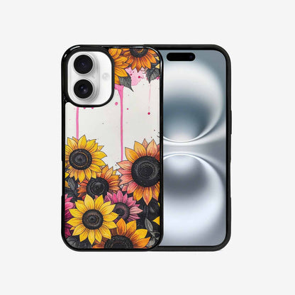iPhone 16 Case — Sunflower Burst Black Pink Ink Sunflowers, Custom Printed Phone Case