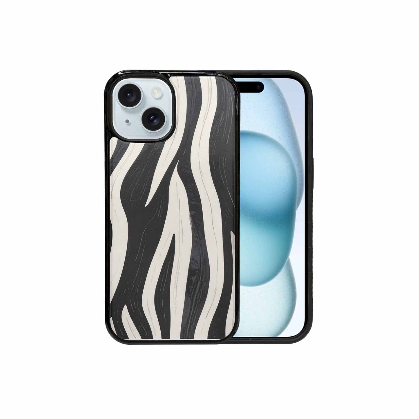 iPhone 15 Case — Modern Zebra Stripe Print Crisp Black, Custom Art Phone Cover