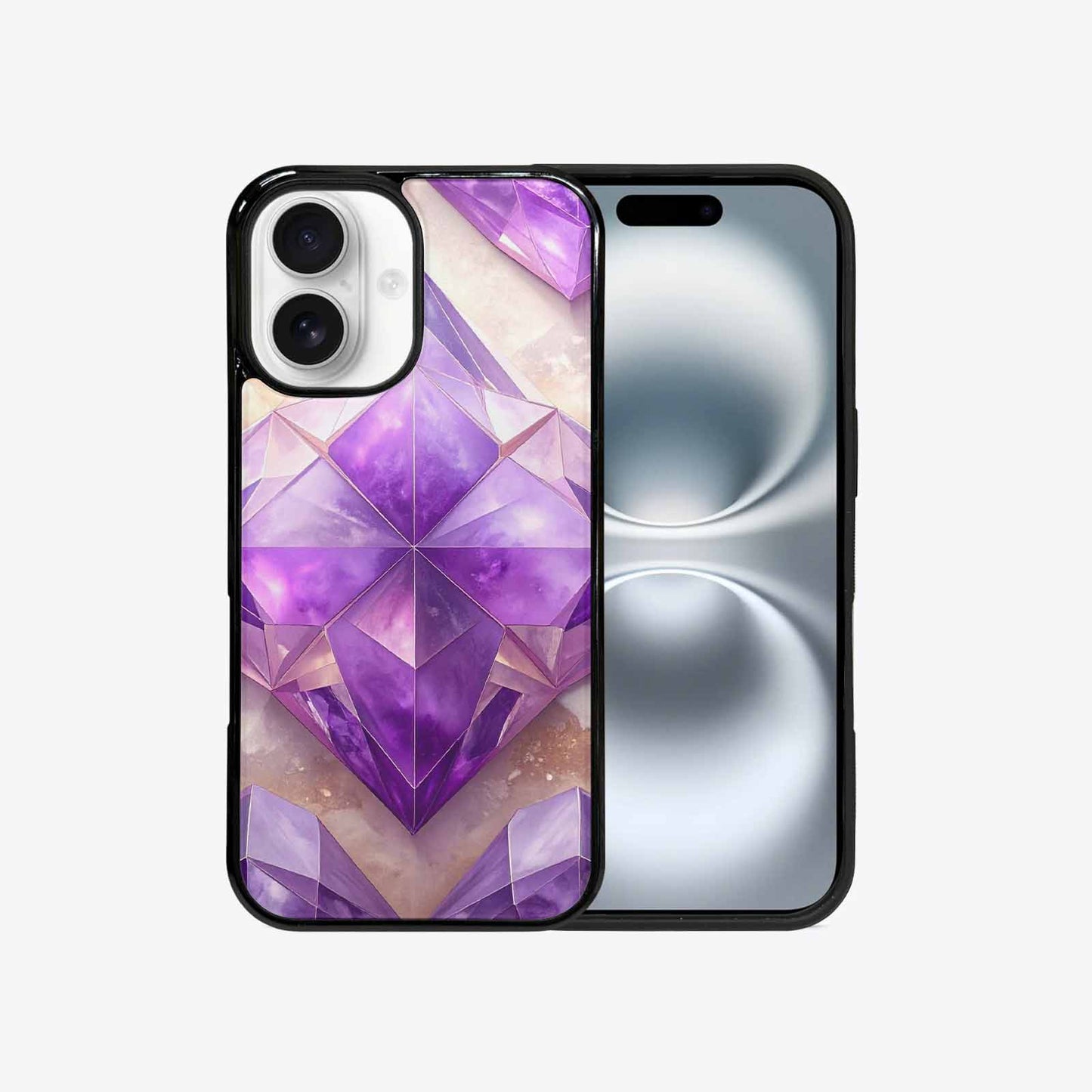 iPhone 16 Case — Amethyst Crystal Art Pattern, Custom Print Case Cover
