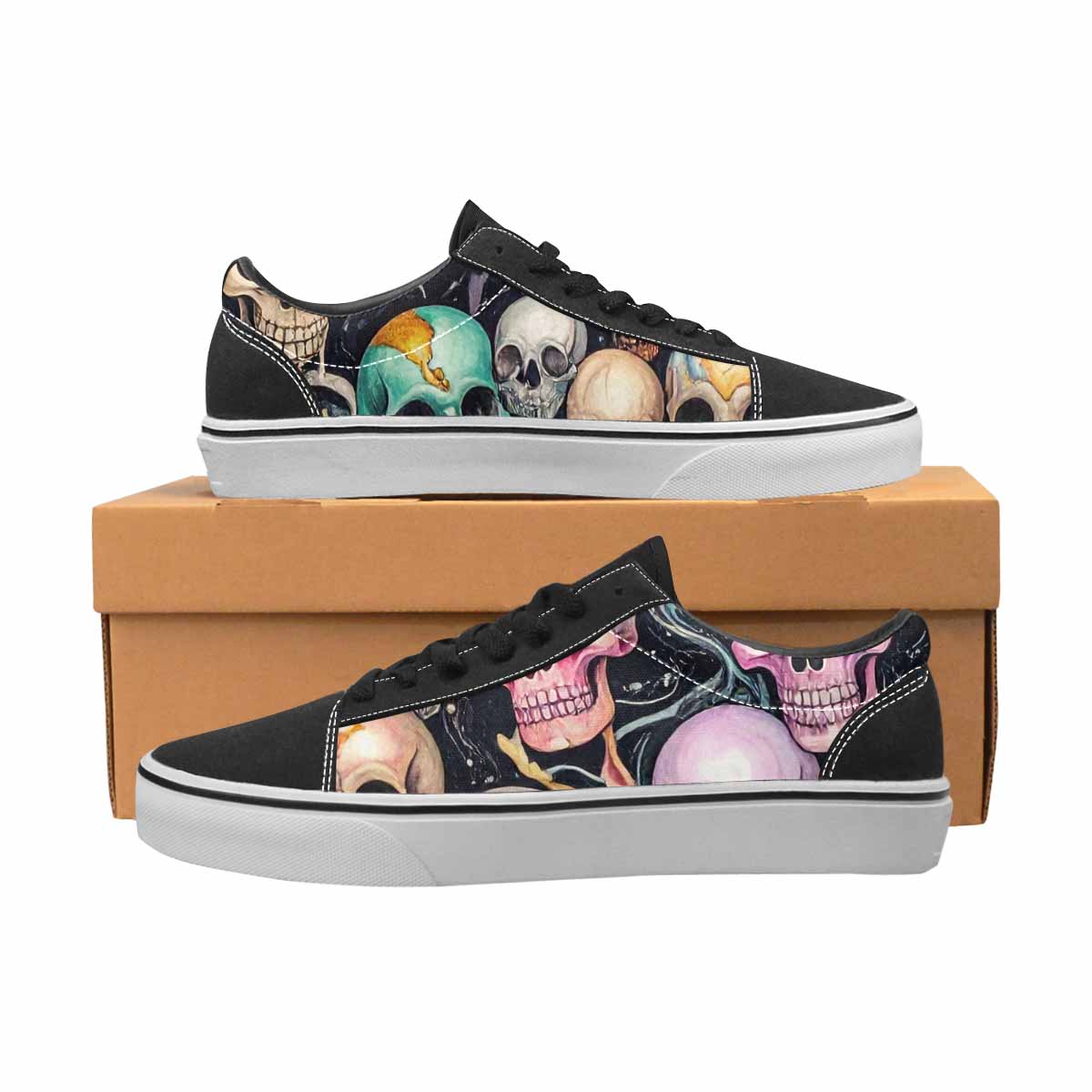 WOMEN'S Skulls  Marble Skulls Lace-Up Canvas Vivid Sneakers