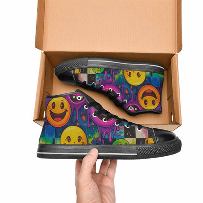 MEN'S Yellow Smiley Face High Top Canvas Aesthetic Shoes