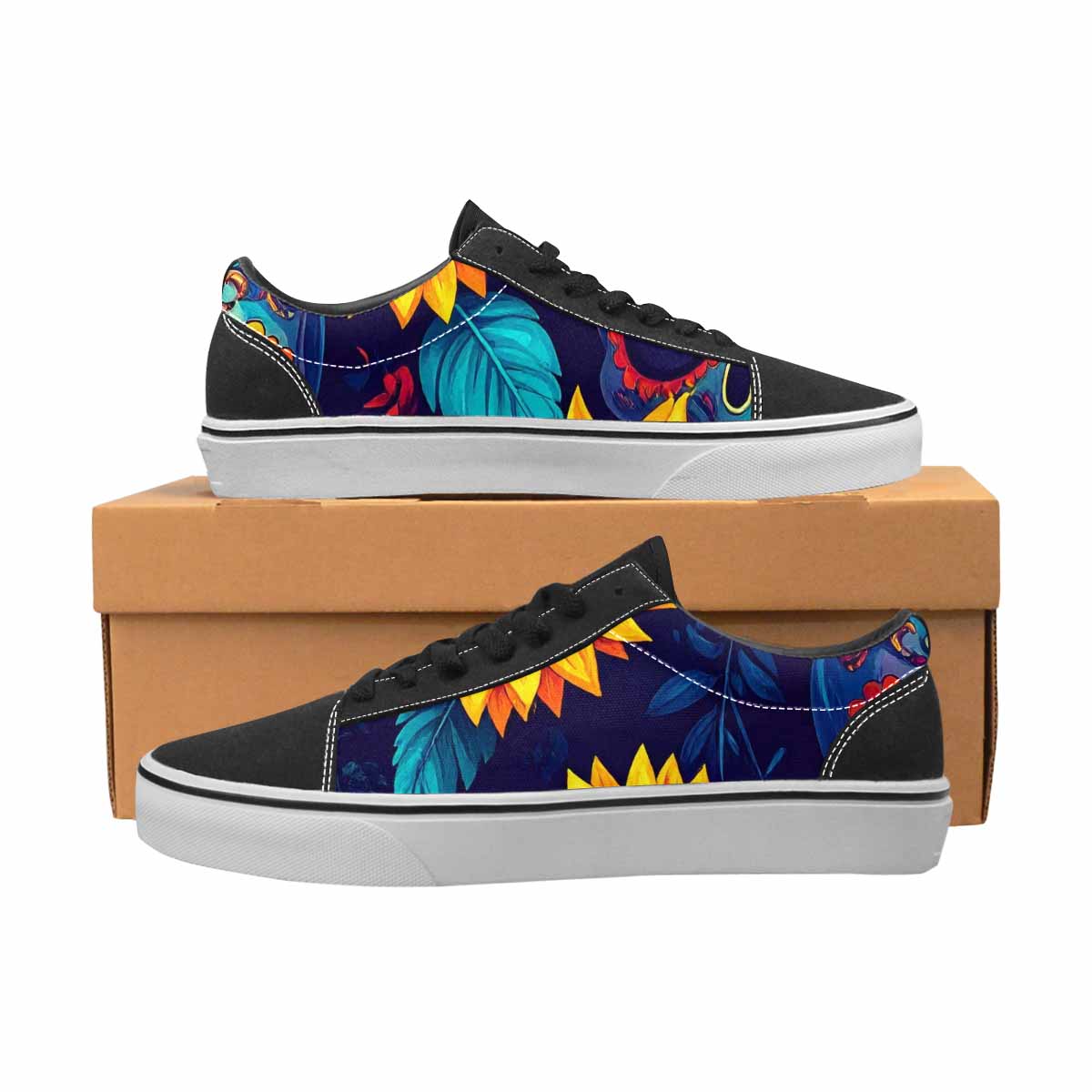 WOMEN'S Sunflower Skulls Print Canvas Lace-Up Aesthetic Sneakers