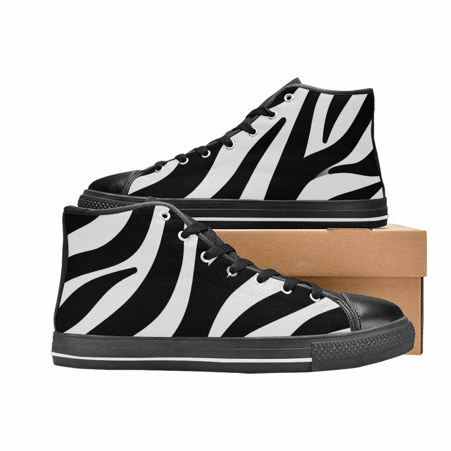 WOMEN'S Zebra Print Black White High Top Canvas Grunge Custom Shoes