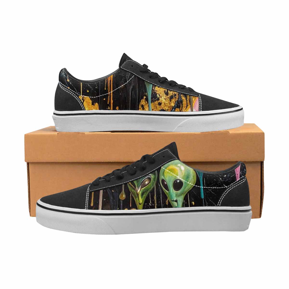 WOMEN'S Aliens  Marble Melting Lace-Up Canvas Dreamlike Custom Shoes