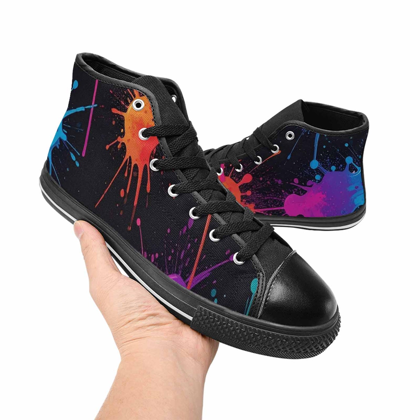 WOMEN'S Paint Splatter High Top Canvas Vibrant Chaos Custom Sneakers